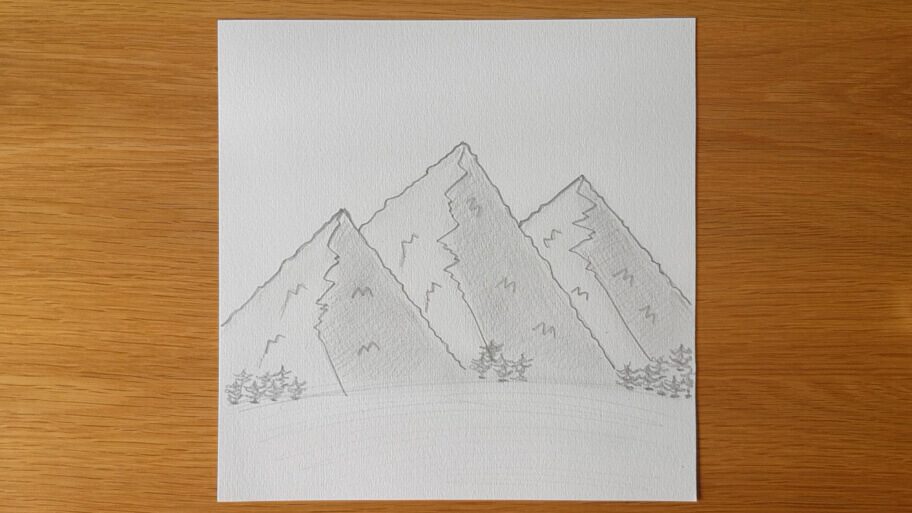 How to draw mountains step by step