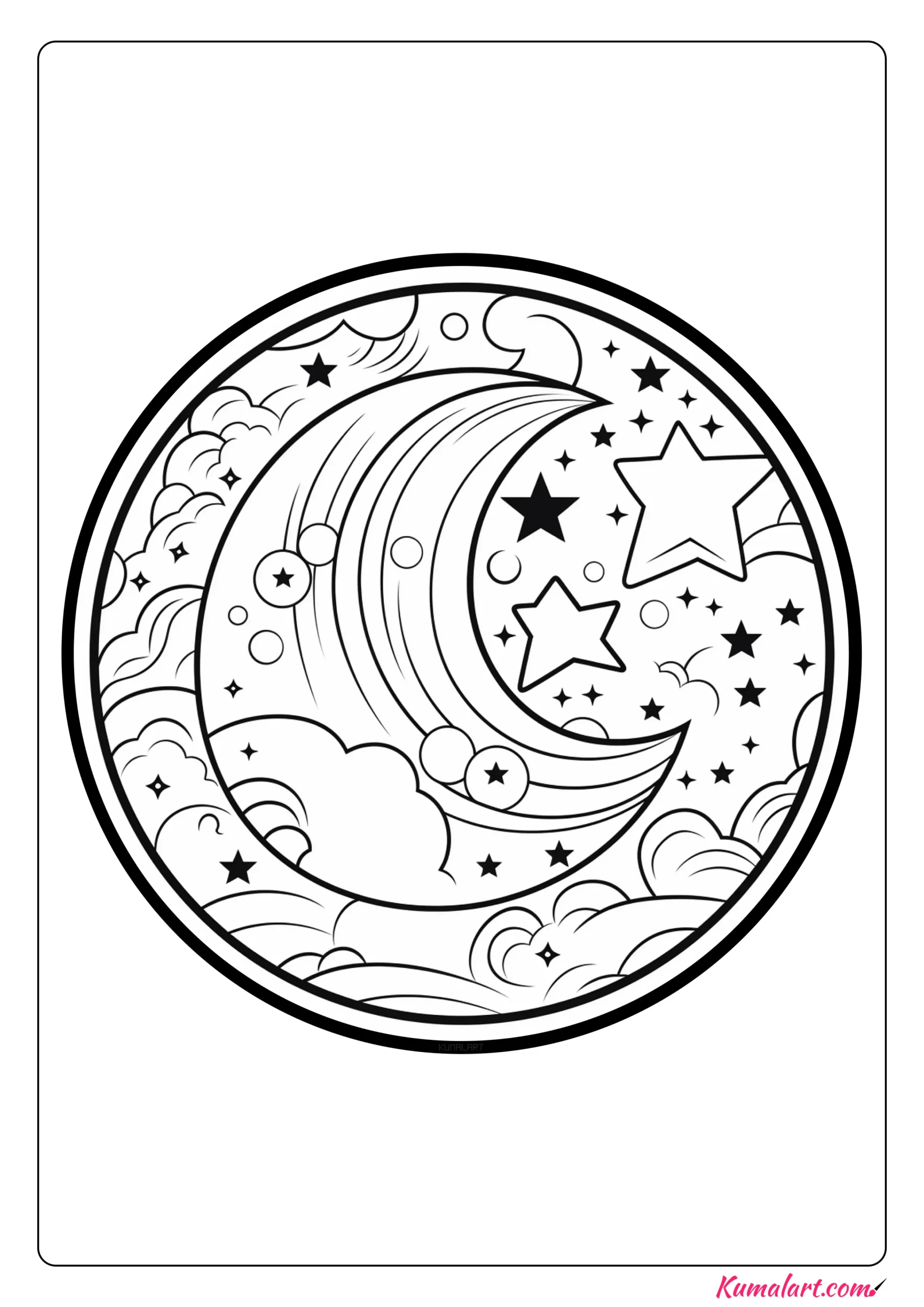 Abstract Moon Mandala Coloring Page
