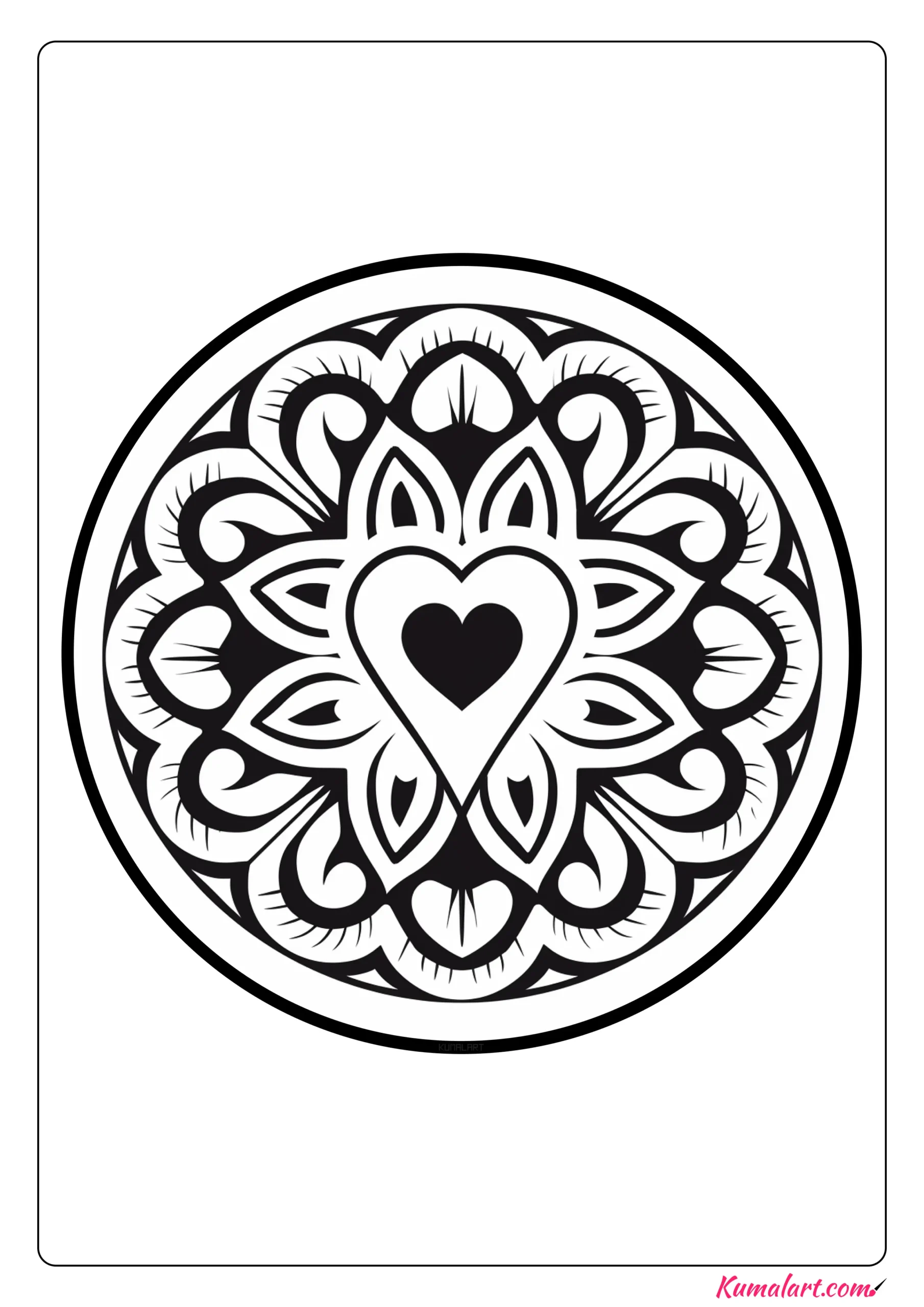 Cactus Heart Mandala Coloring Page