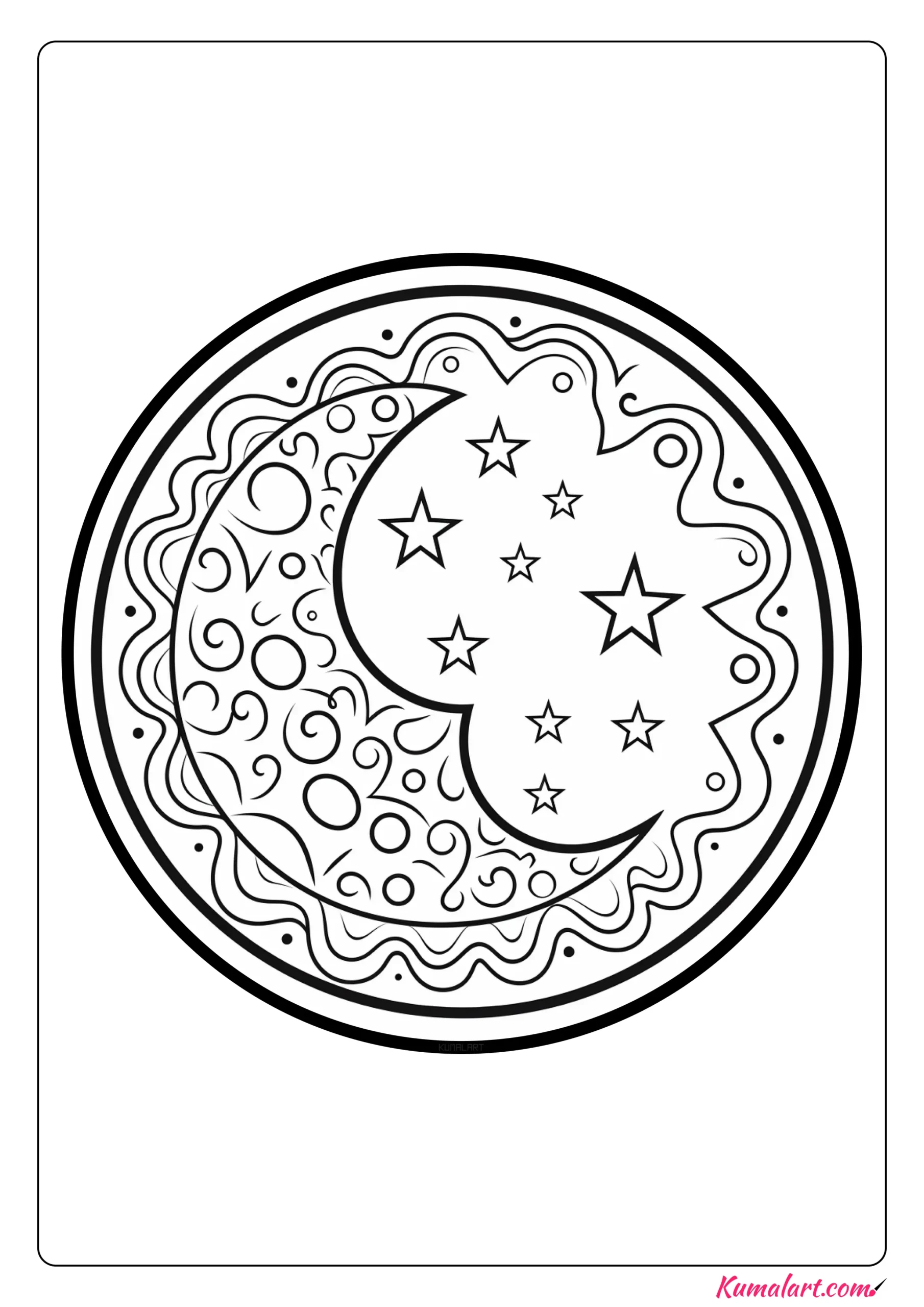 Celestial Moon Mandala Coloring Page