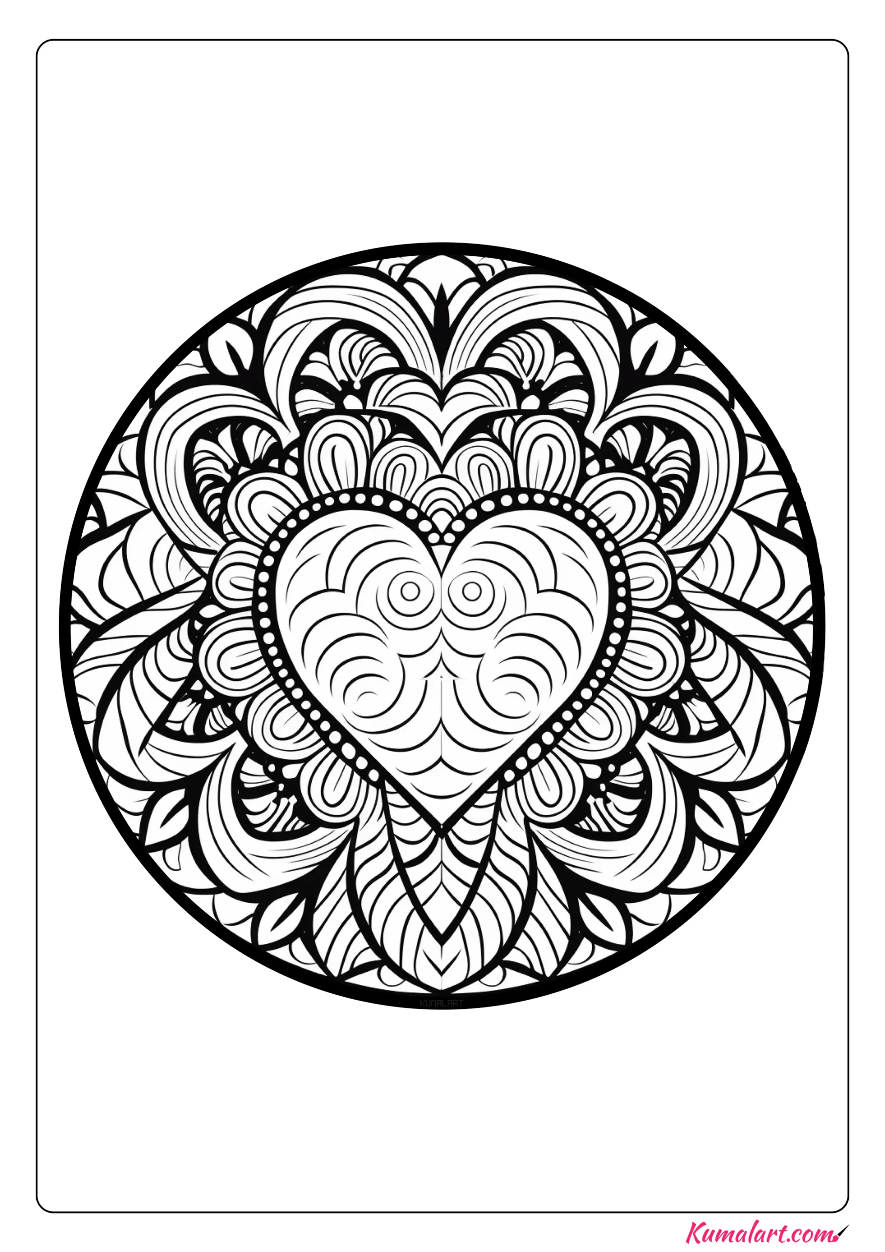 Curve Heart Mandala Coloring Page