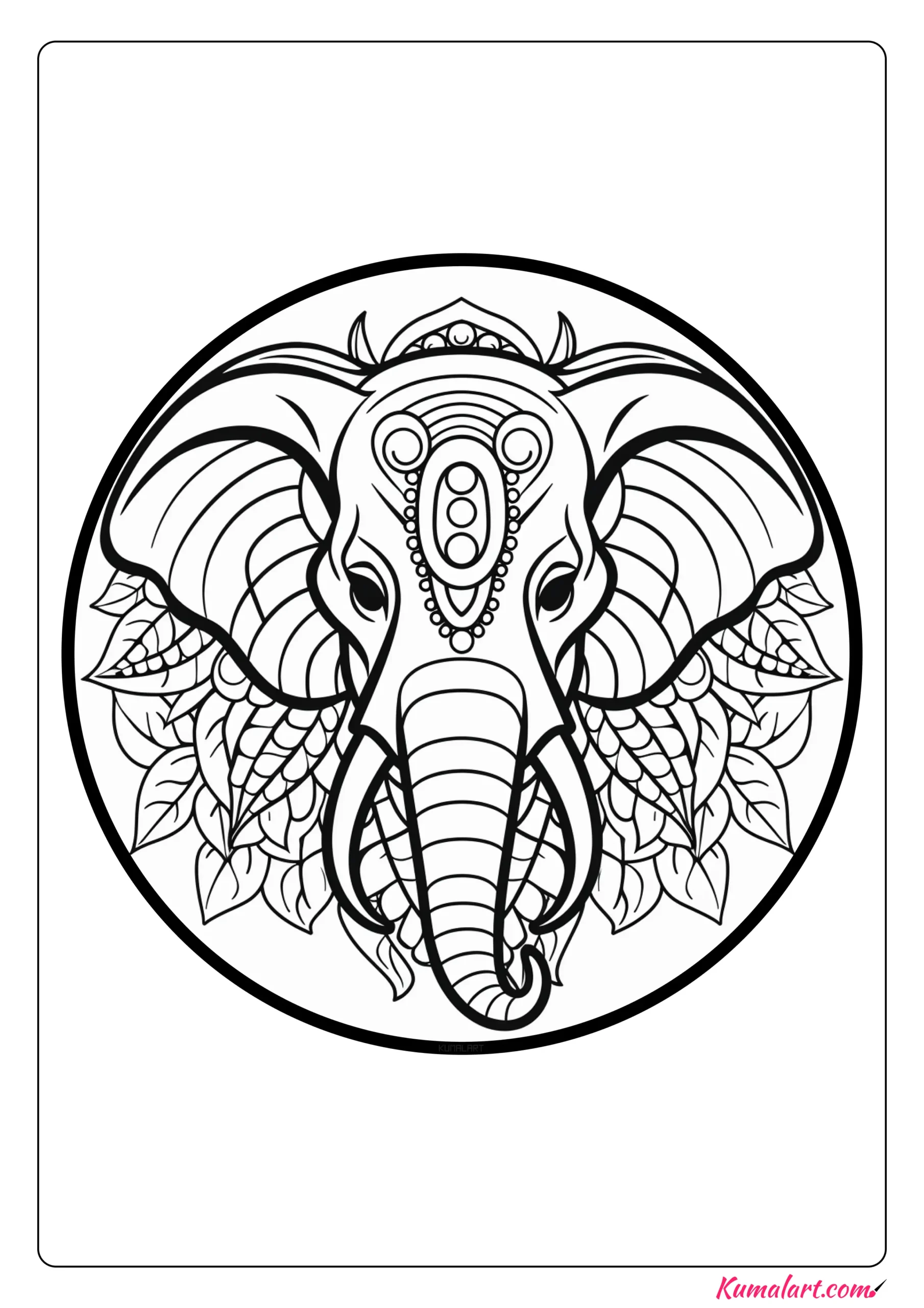 Elephant Mandala Coloring Page Printable