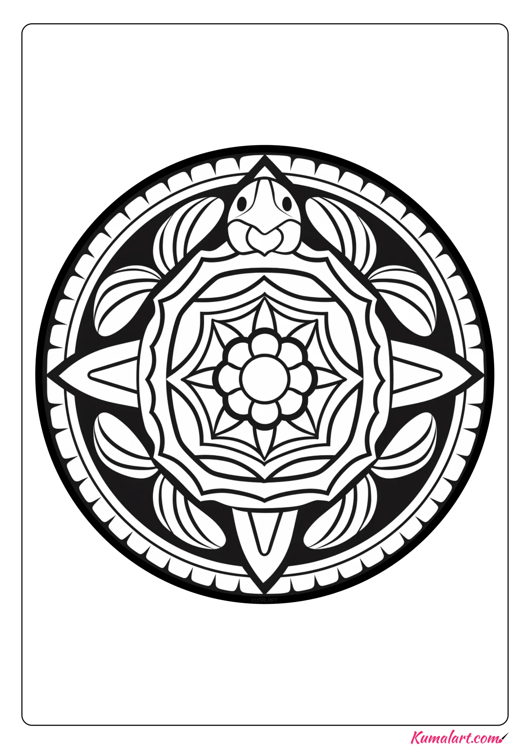 Exotic Turtle Mandala Coloring Page (Printable A4 Page)