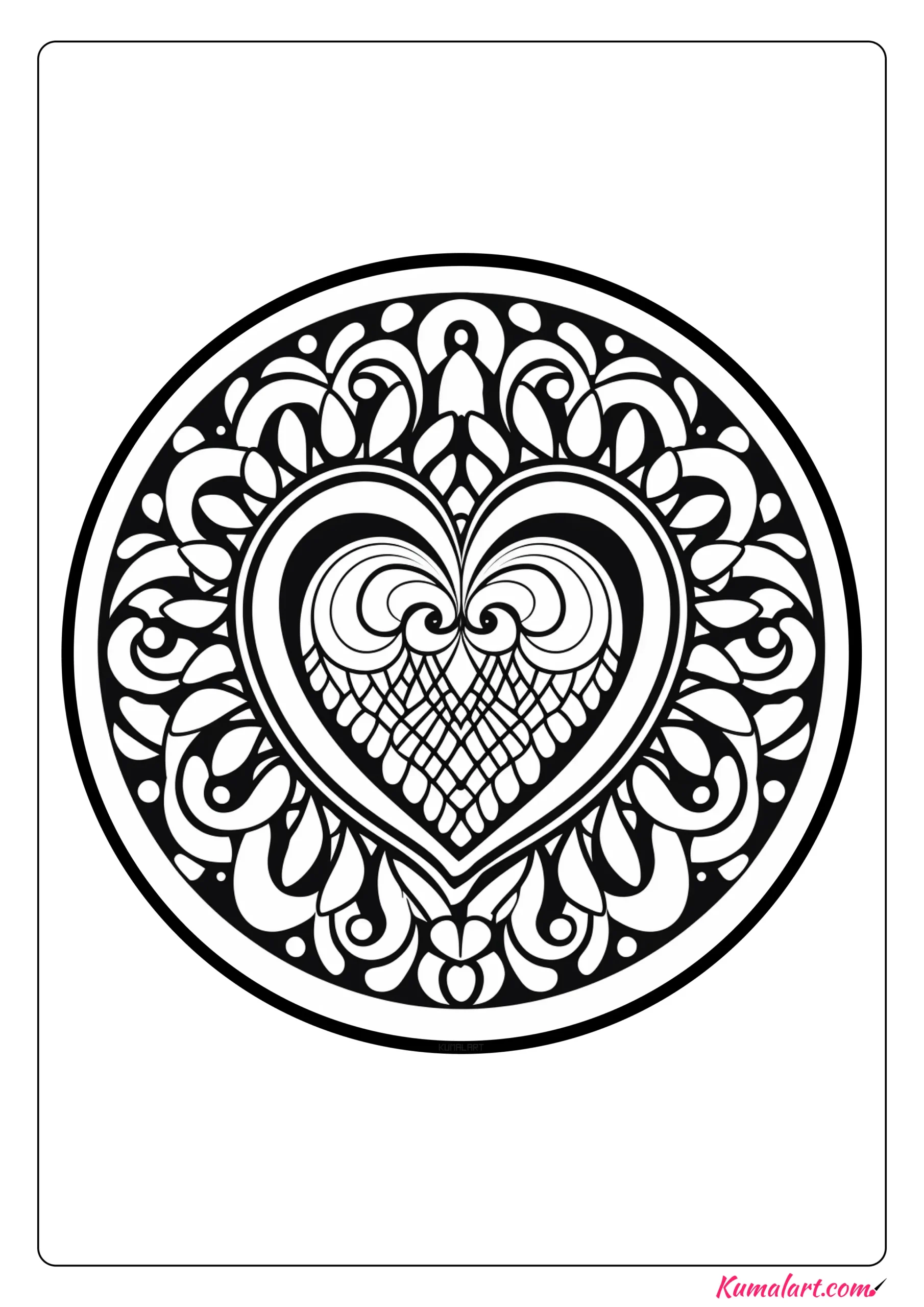 Feather Heart Mandala Coloring Page