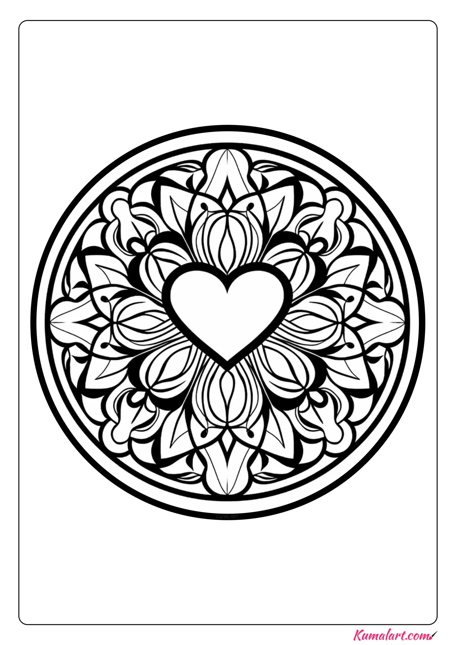 Floral Heart Mandala Coloring Page