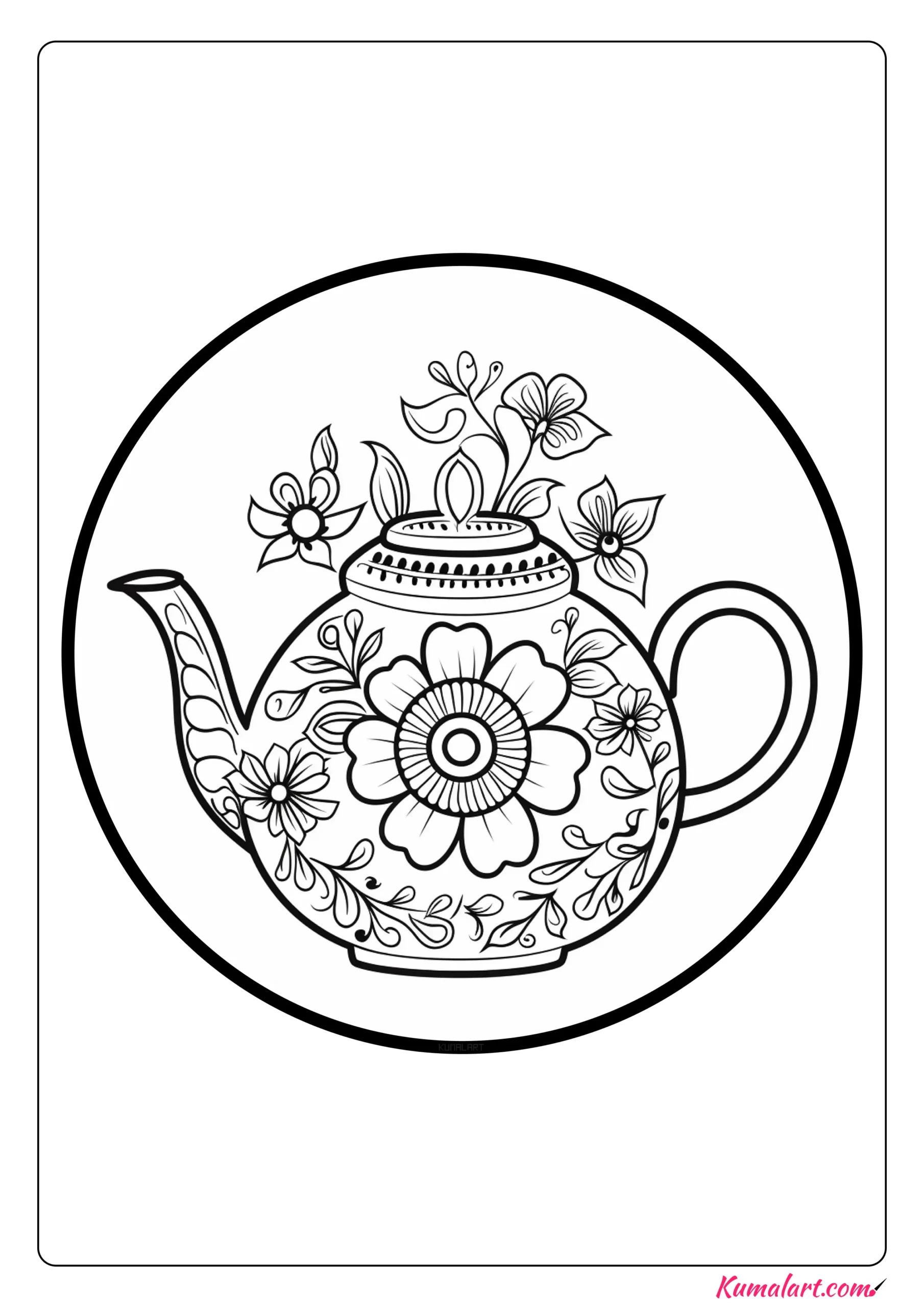 Flowery Teapot Coloring Page