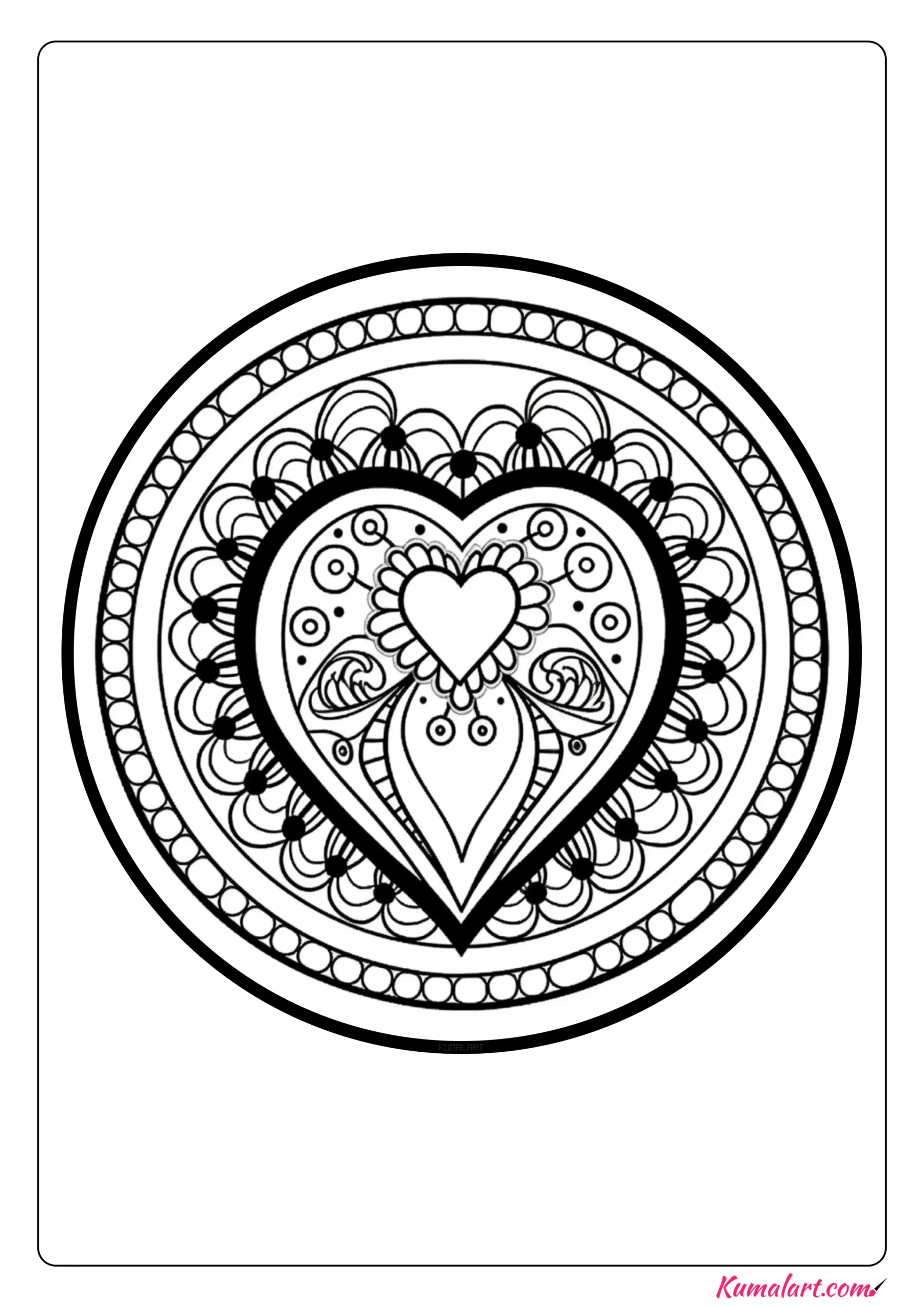 Heart Mandala Gems Coloring Page