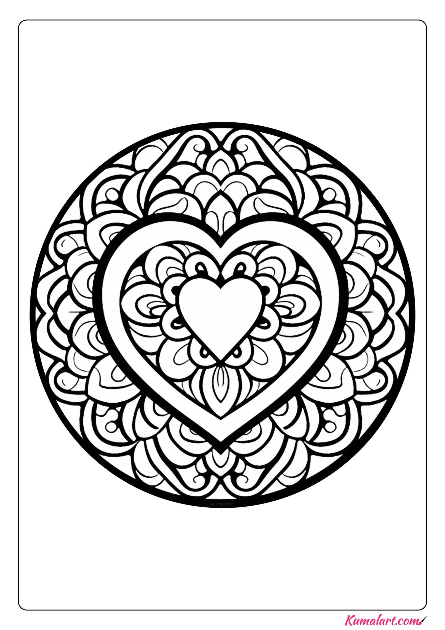 Love Heart Mandala Coloring Page