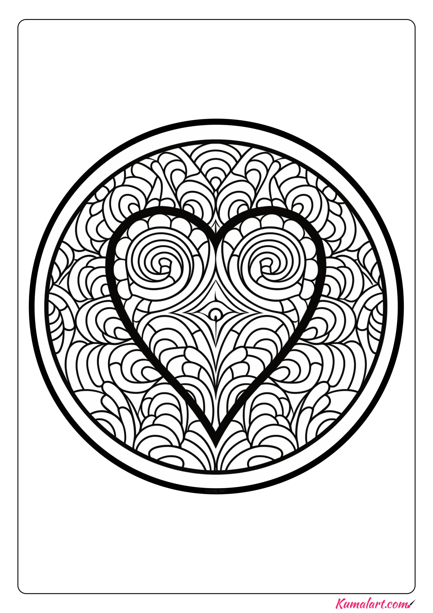 Maze Heart Mandala Coloring Page