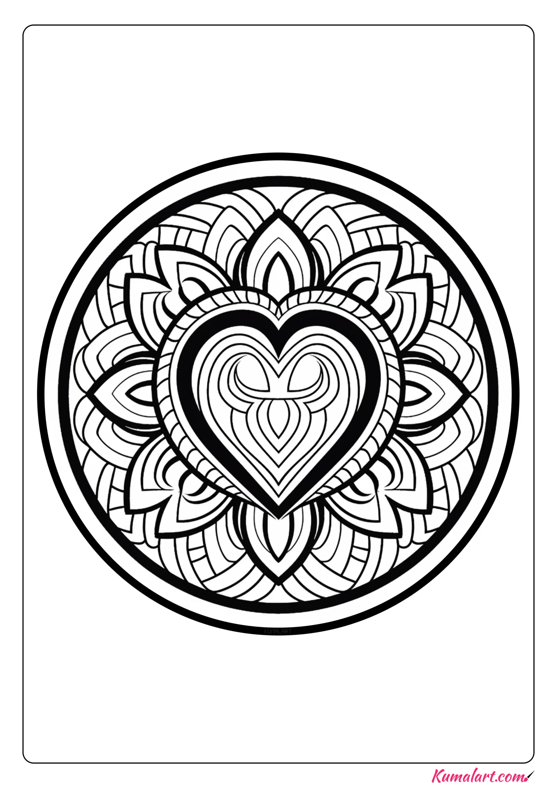 Petals Heart Mandala Coloring Page
