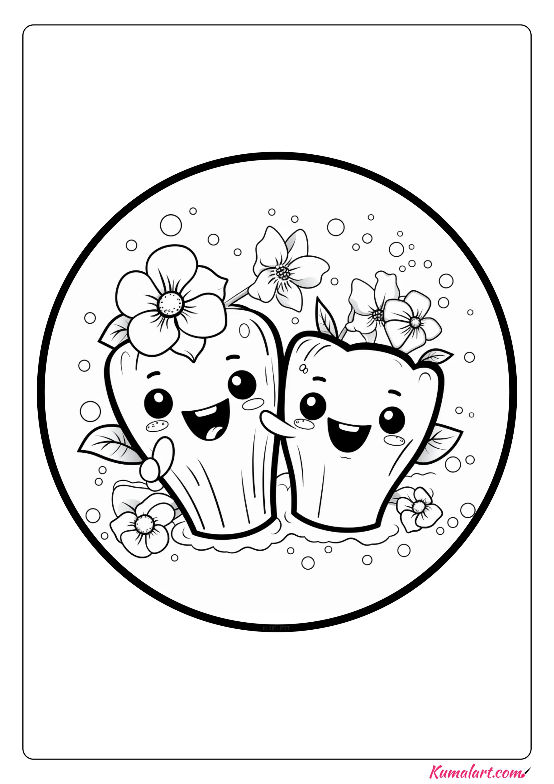 Pretty Tooth Brushing Coloring Page