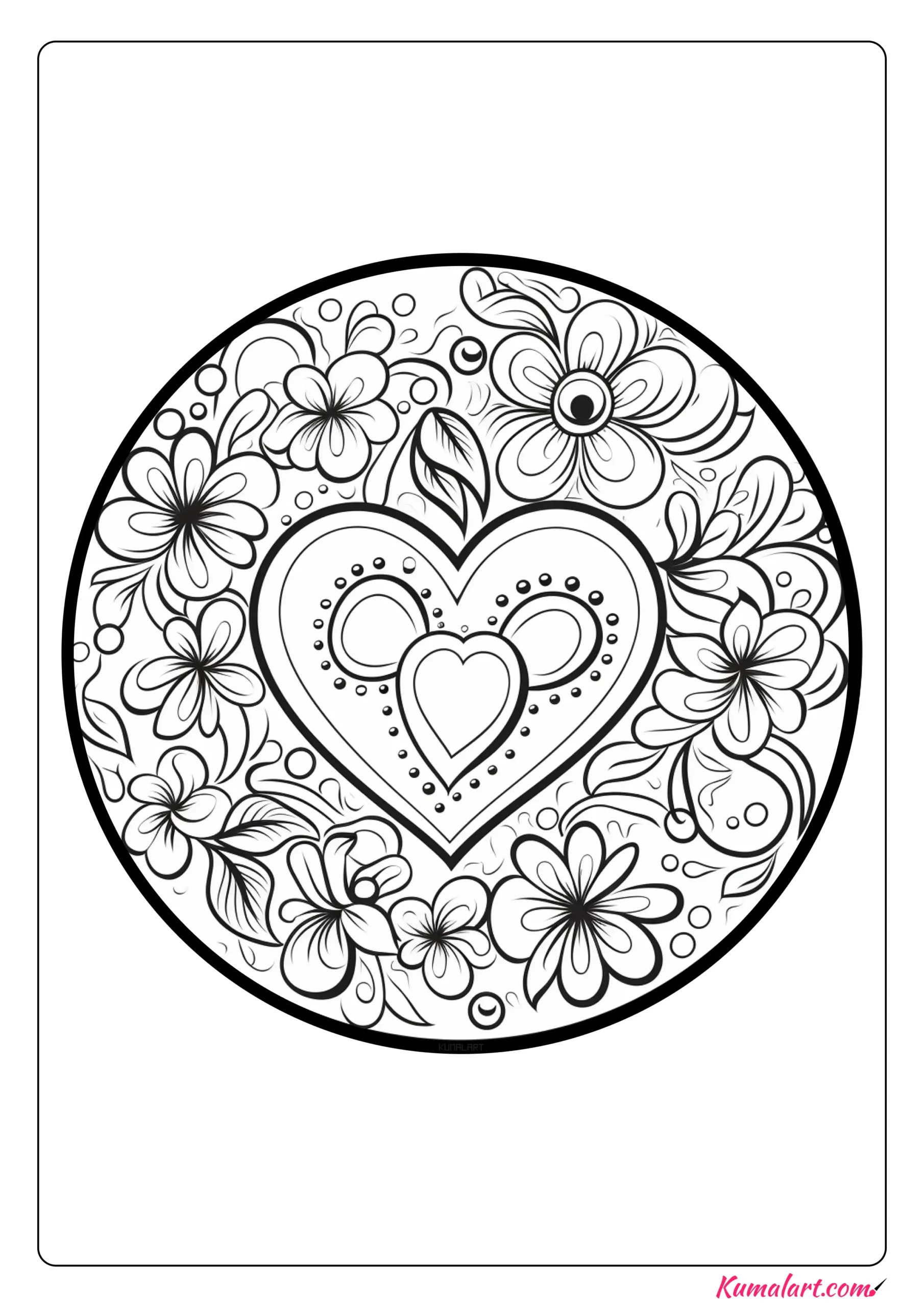 Touching Valentine’s Day Mandala Coloring Page