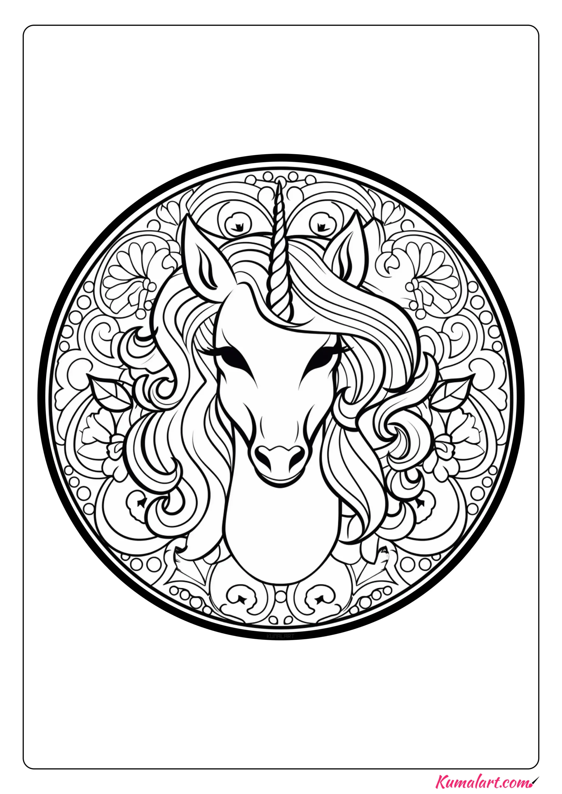 Yasmin the Unicorn Mandala Coloring Page