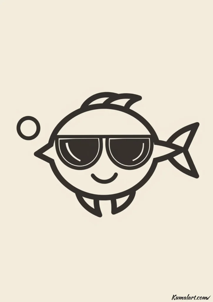 easy cute sunglasses wearing fish drawing ideas