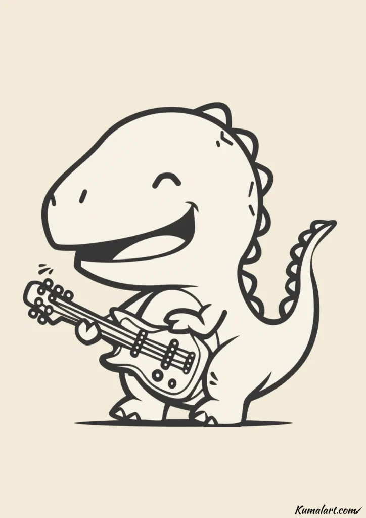easy cute tiny rock star t-rex drawing ideas