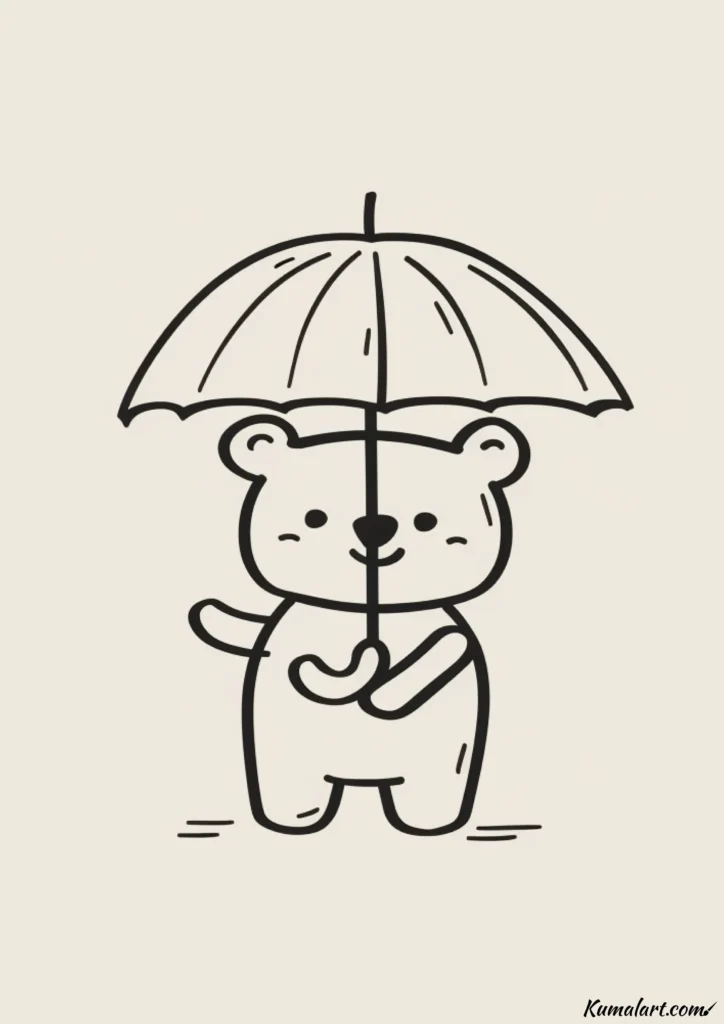easy cute bear with umbrella drawing ideas