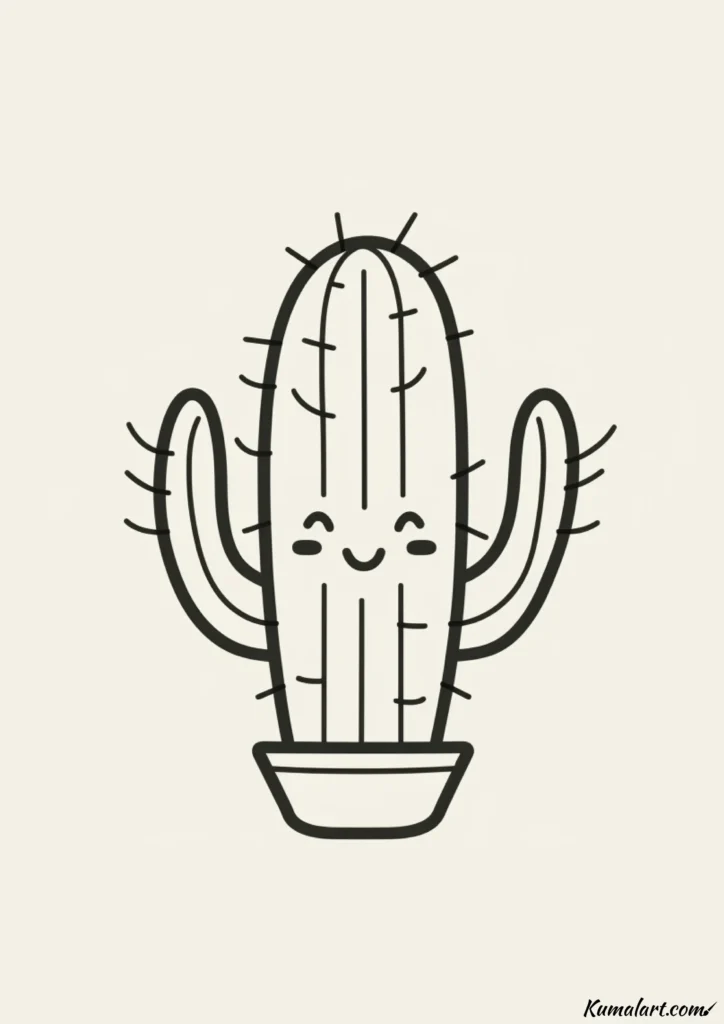 easy cute happy potted cactus drawing ideas