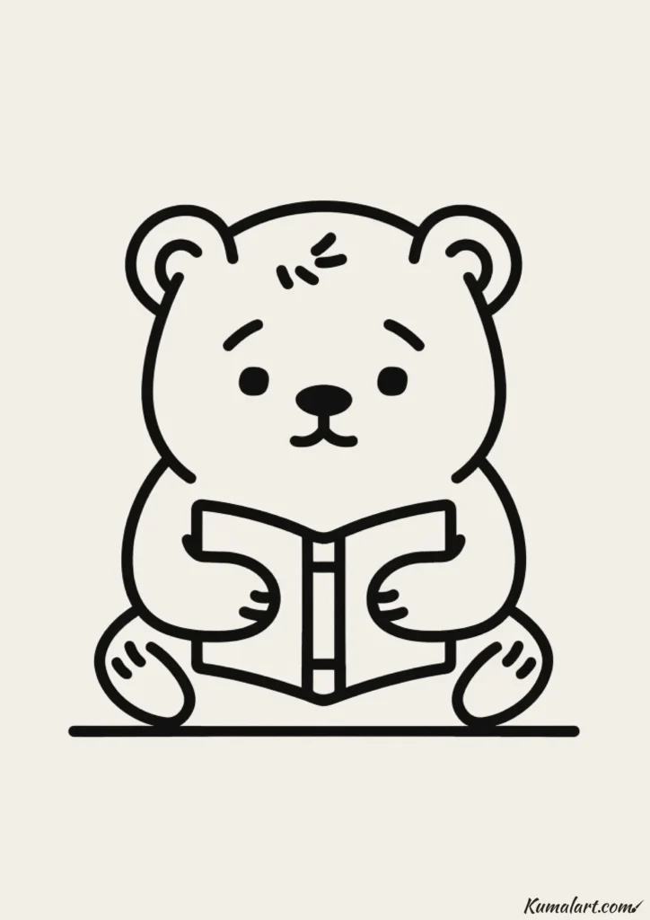 easy cute bear reading a book drawing ideas