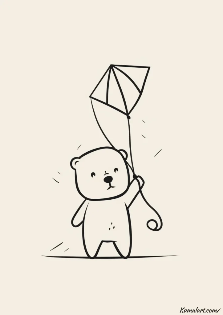 easy cute bear with kite drawing ideas