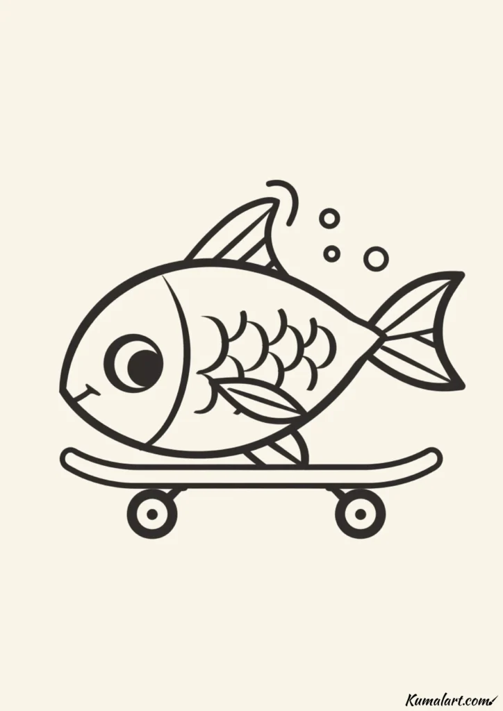 easy cute skateboarder fish drawing ideas