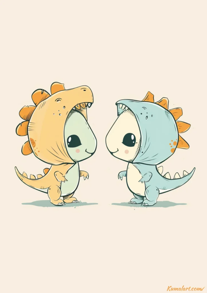 easy cute baby dinos playing drawing ideas