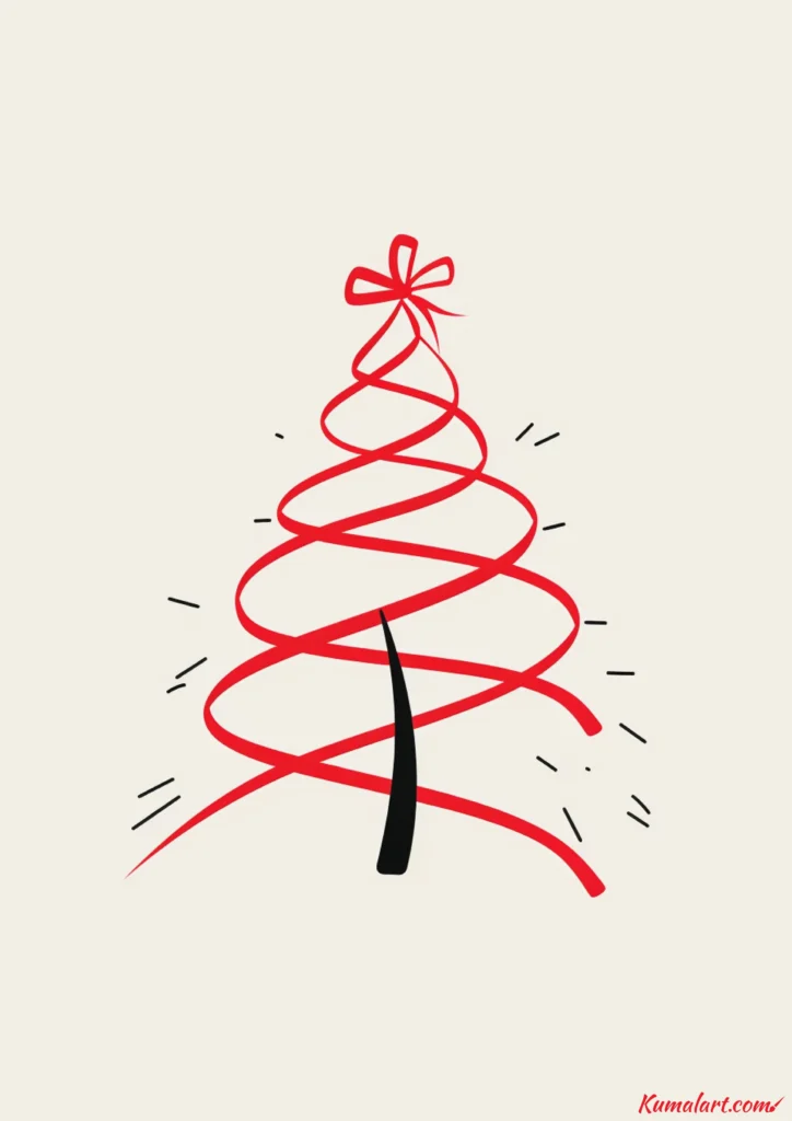 easy cute ribbon-wrapped tree drawing ideas