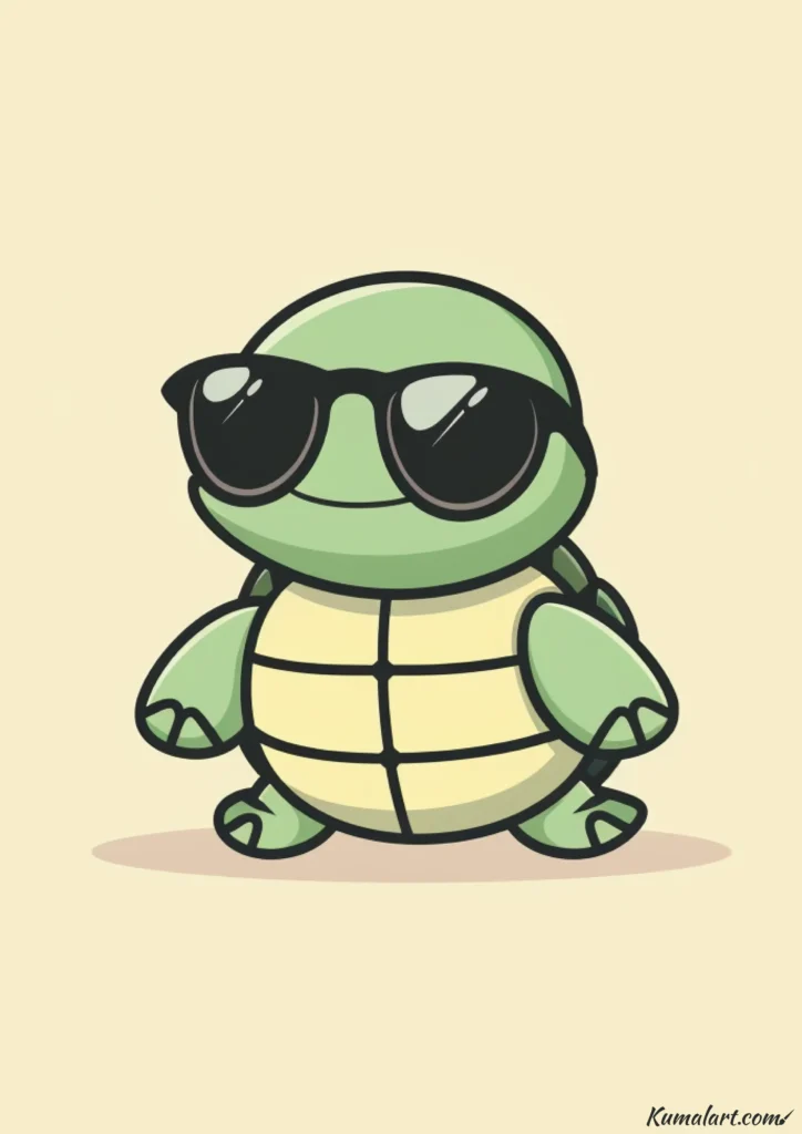 easy cute turtle with sunglasses drawing ideas