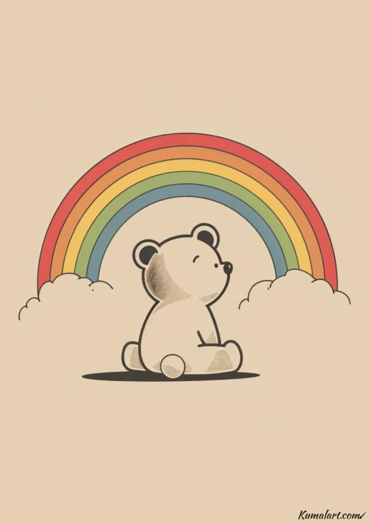 easy cute bear with rainbow drawing ideas
