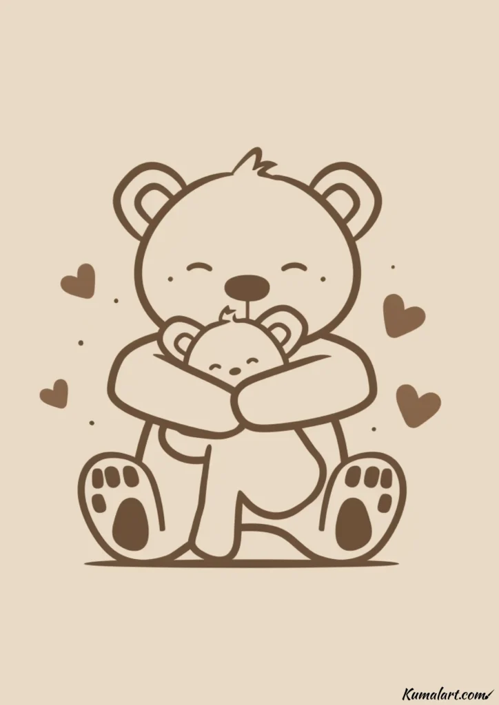 easy cute bear with teddy bear drawing ideas