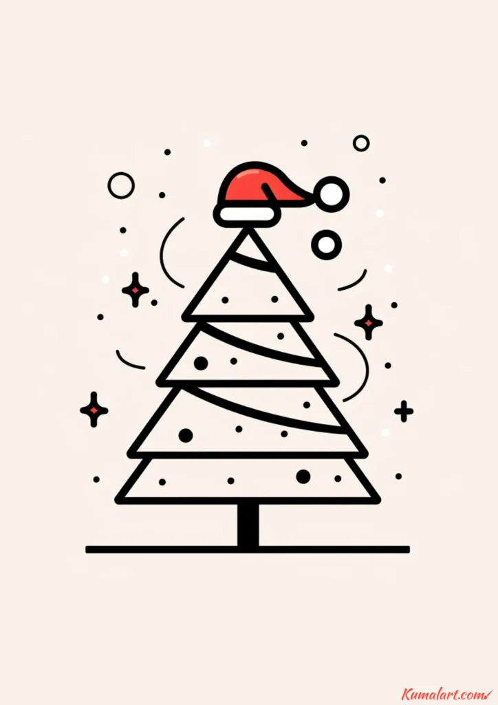 easy cute santa hat tree drawing ideas