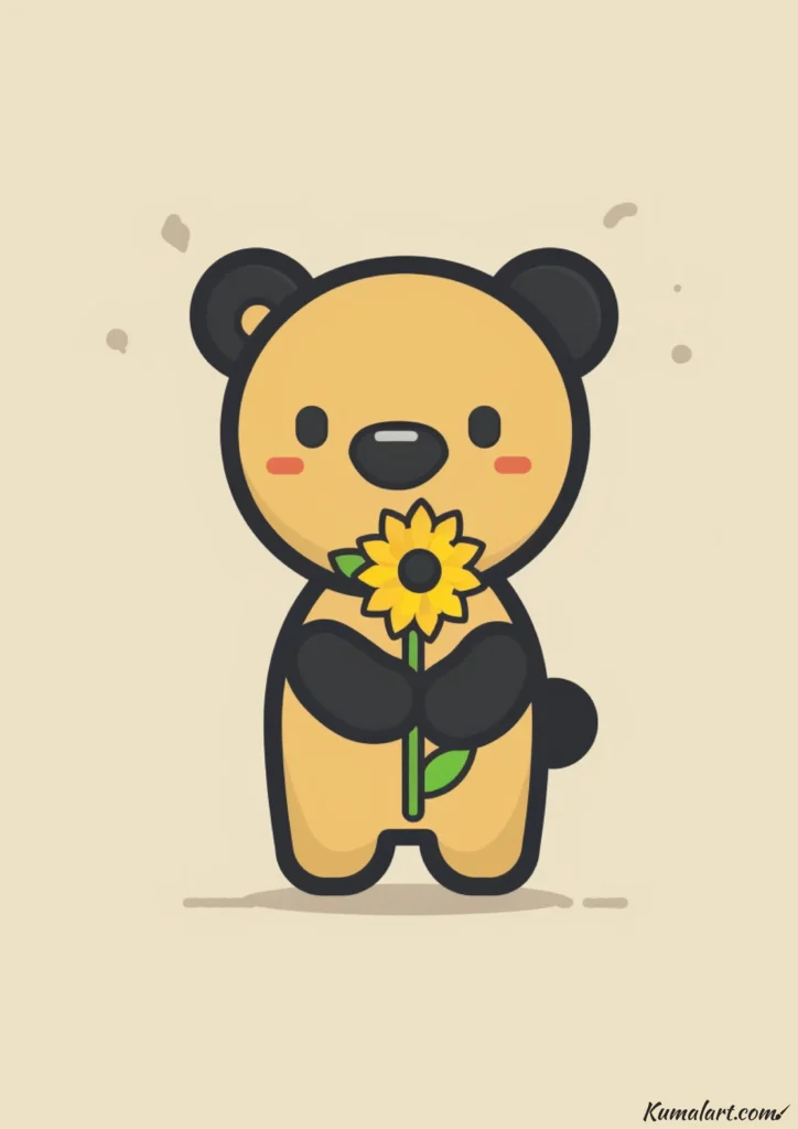 easy cute bear with sunflower drawing ideas