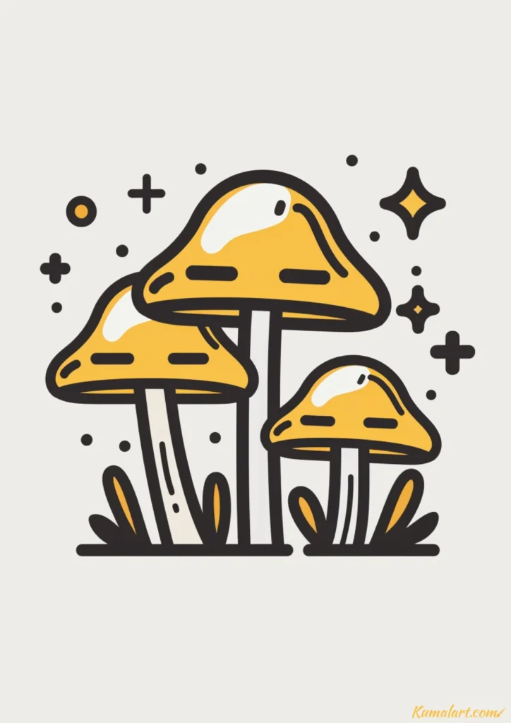easy cute glowing mushrooms drawing ideas