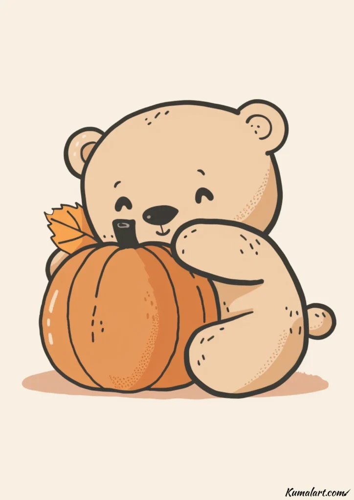 easy cute bear with pumpkin drawing ideas