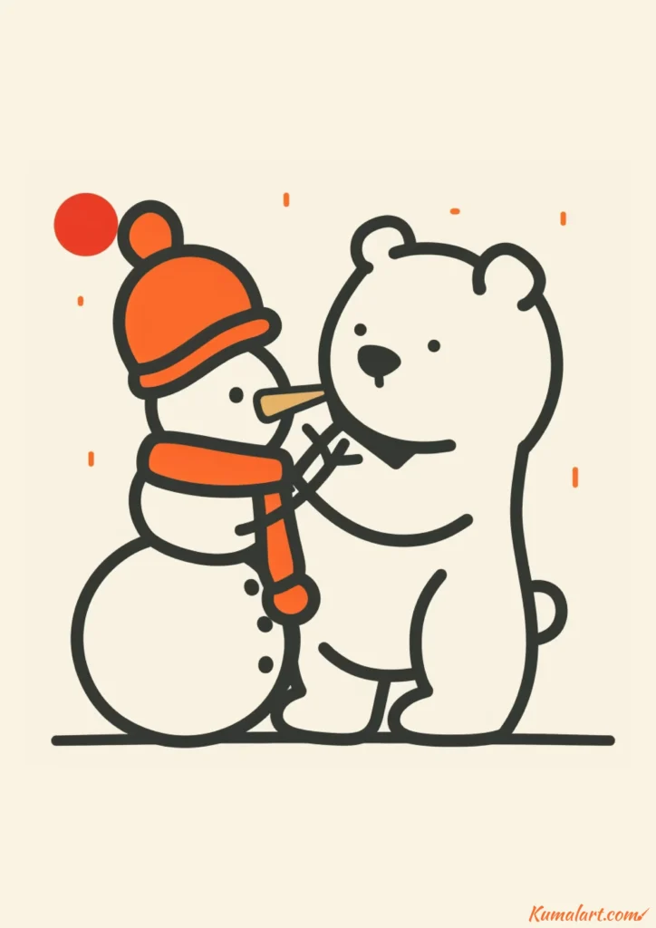 easy cute bear with snowman drawing ideas