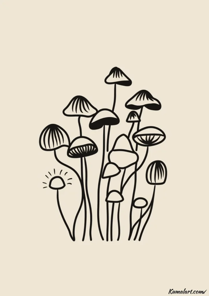easy cute clustered mushrooms drawing ideas