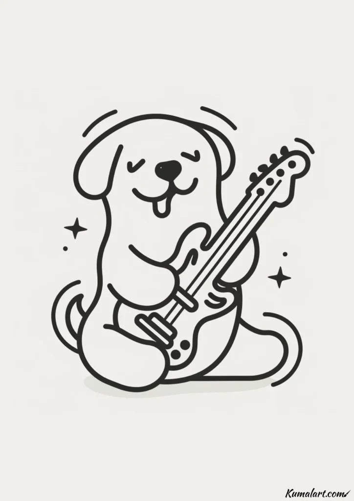 easy cute dog playing guitar drawing ideas