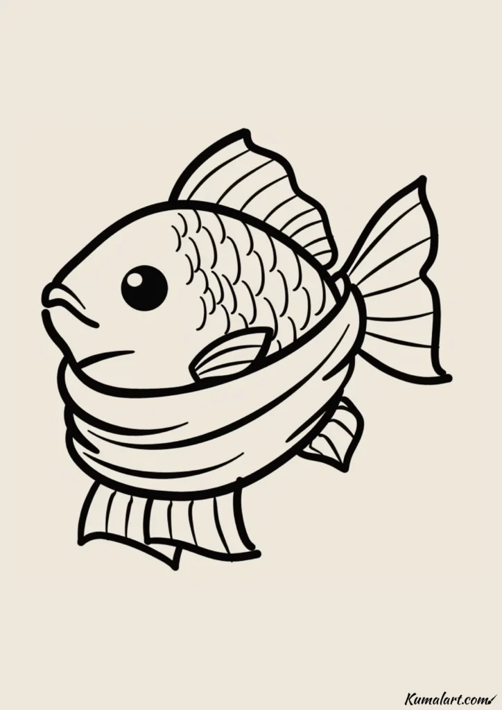easy cute scarf-donning fish drawing ideas