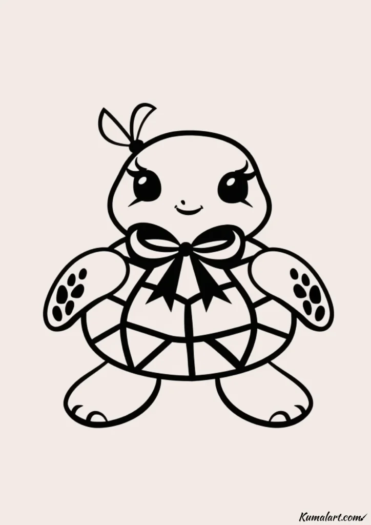 easy cute turtle wearing a bow drawing ideas