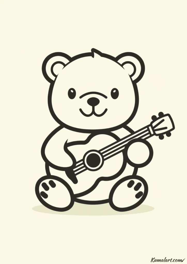 easy cute bear with guitar drawing ideas