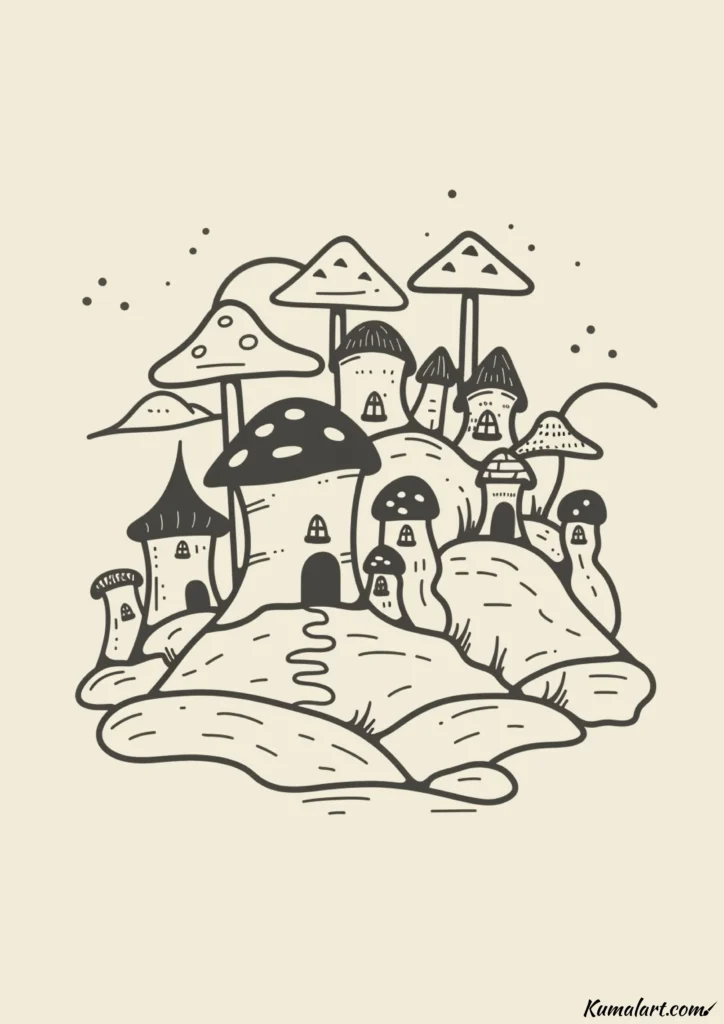 easy cute mushroom village drawing ideas