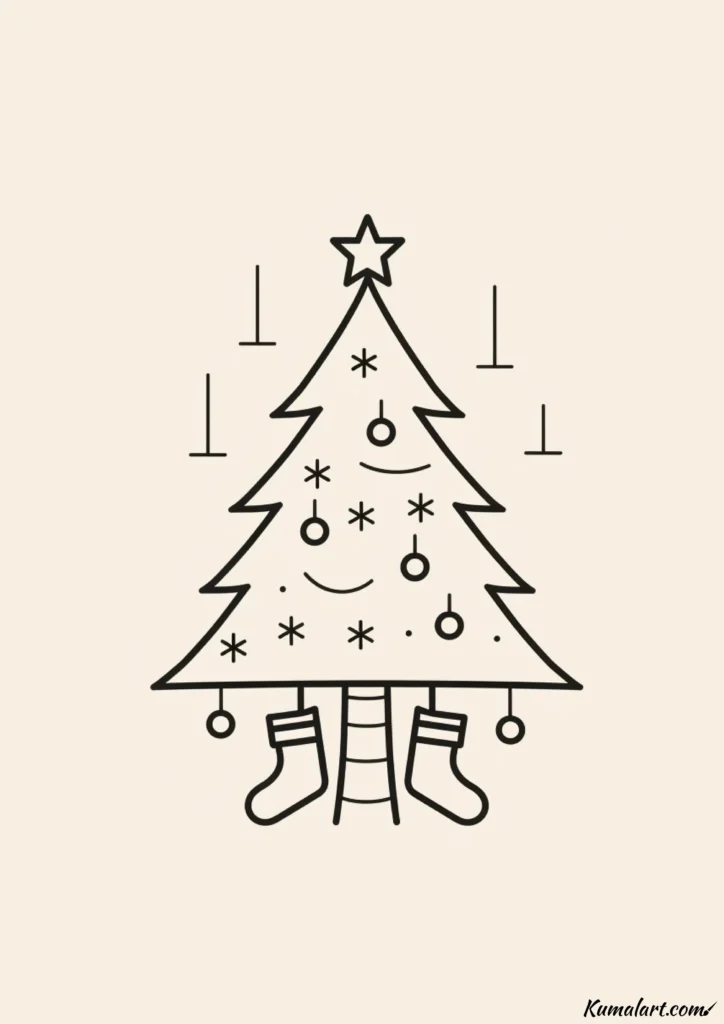 easy cute stocking-hanging tree drawing ideas