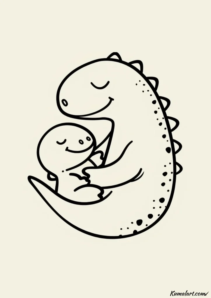 easy cute mother and baby dino snuggles drawing ideas