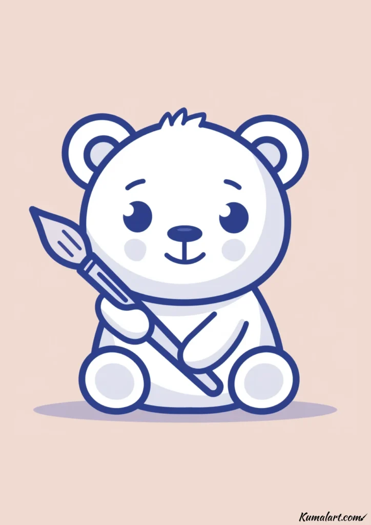 easy cute bear with paintbrush drawing ideas