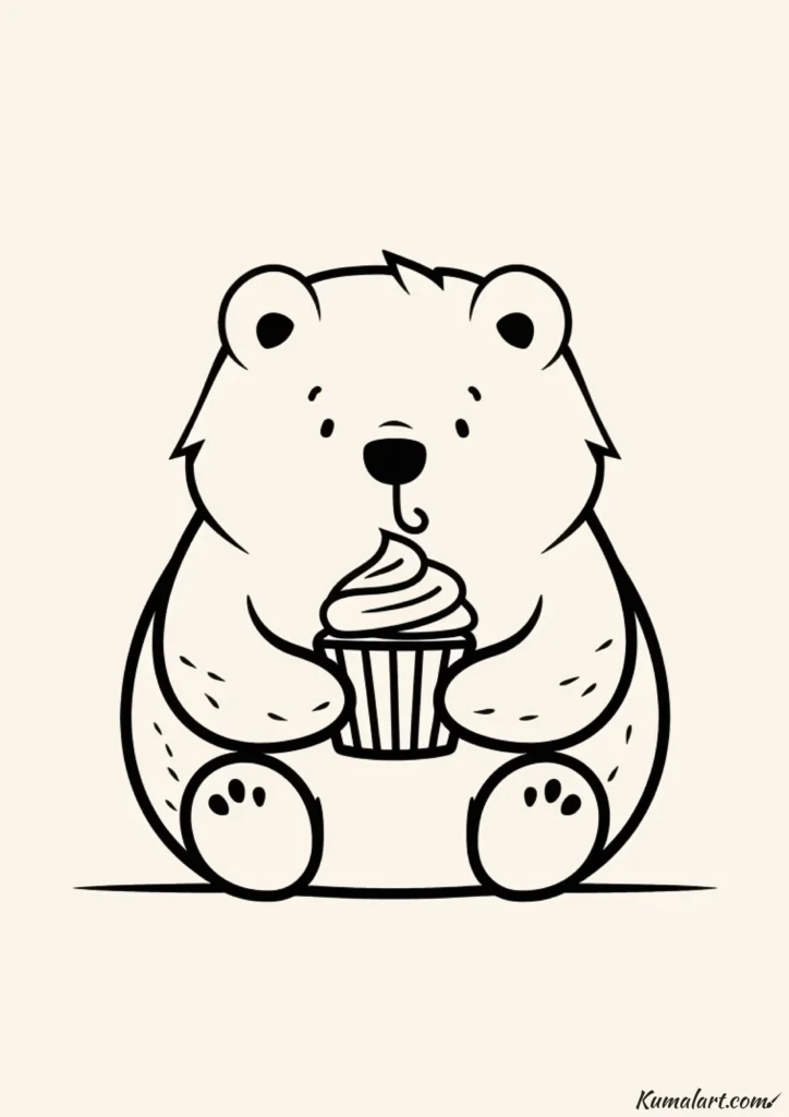 easy cute bear with cupcake drawing ideas