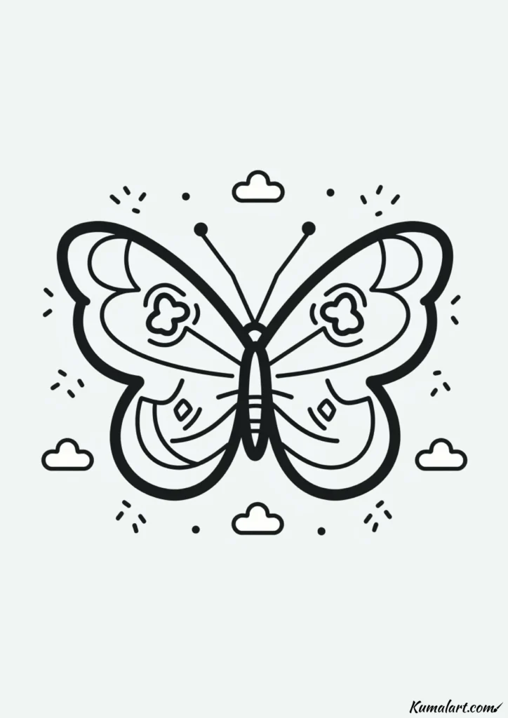 easy cute butterfly with clouds drawing ideas