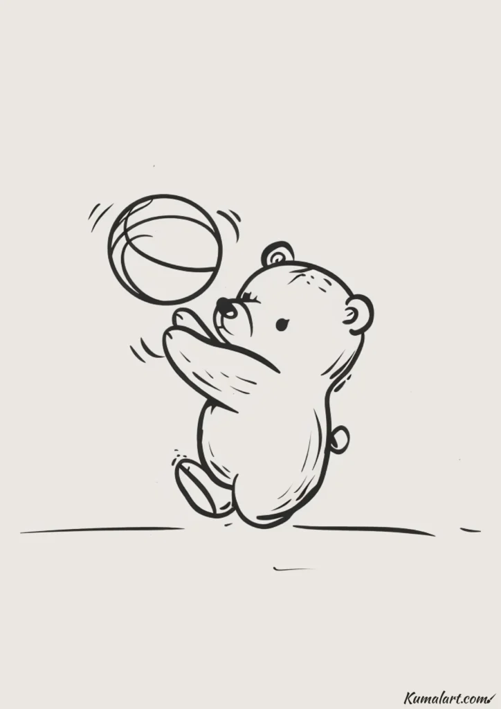 easy cute bear with basketball drawing ideas