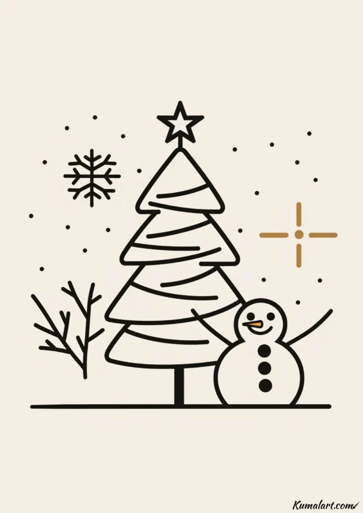 easy cute snowman-topped tree drawing ideas
