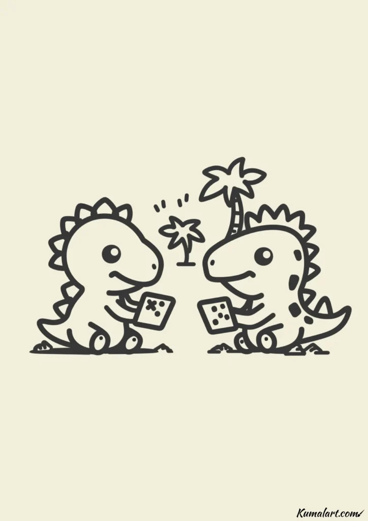 easy cute gamer dino pals drawing ideas