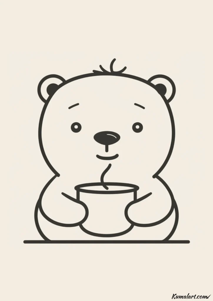 easy cute bear with hot chocolate drawing ideas