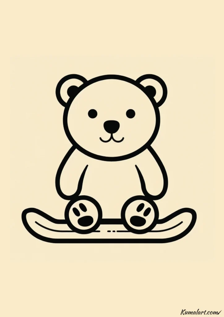 easy cute bear with snowboard drawing ideas